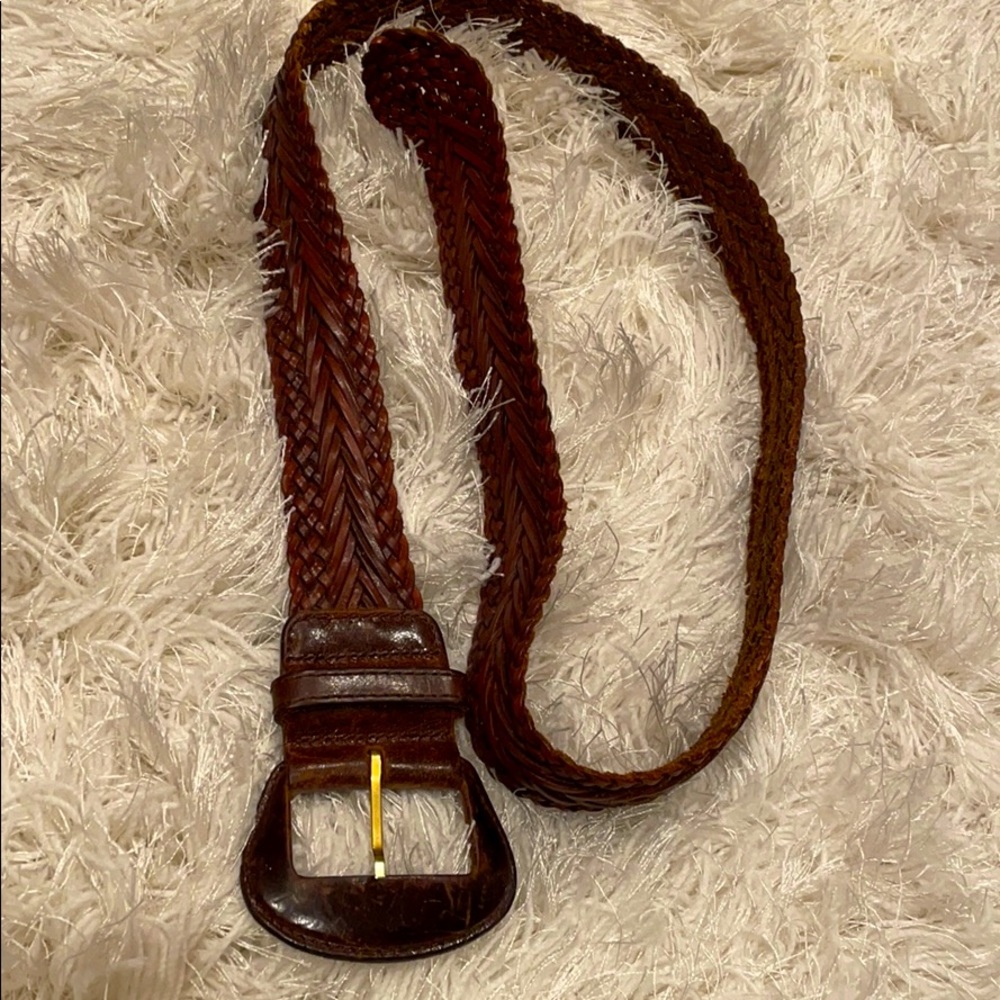 Brown leather woven belt